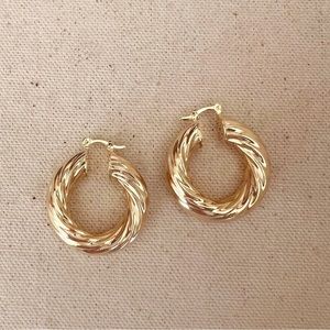 18k Gold Filled Water Resistant Twist Gold Hoop Earrings